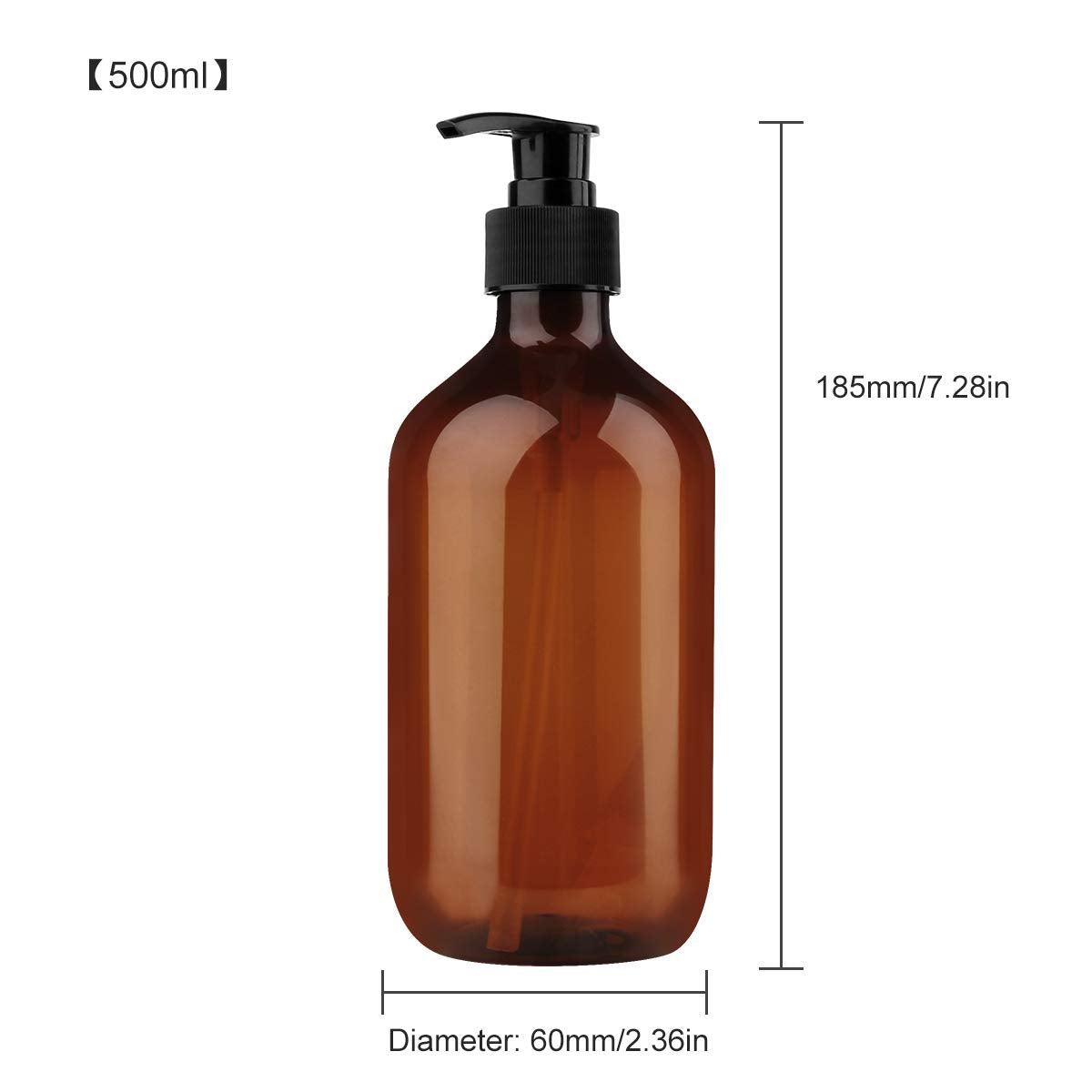 Yebeauty Empty Pump Dispenser  17oz/500ml Lotion Soap Shampoo Pump Bottles Large Brown Bottle with Pump Plastic Refillable Containers Pack of 2